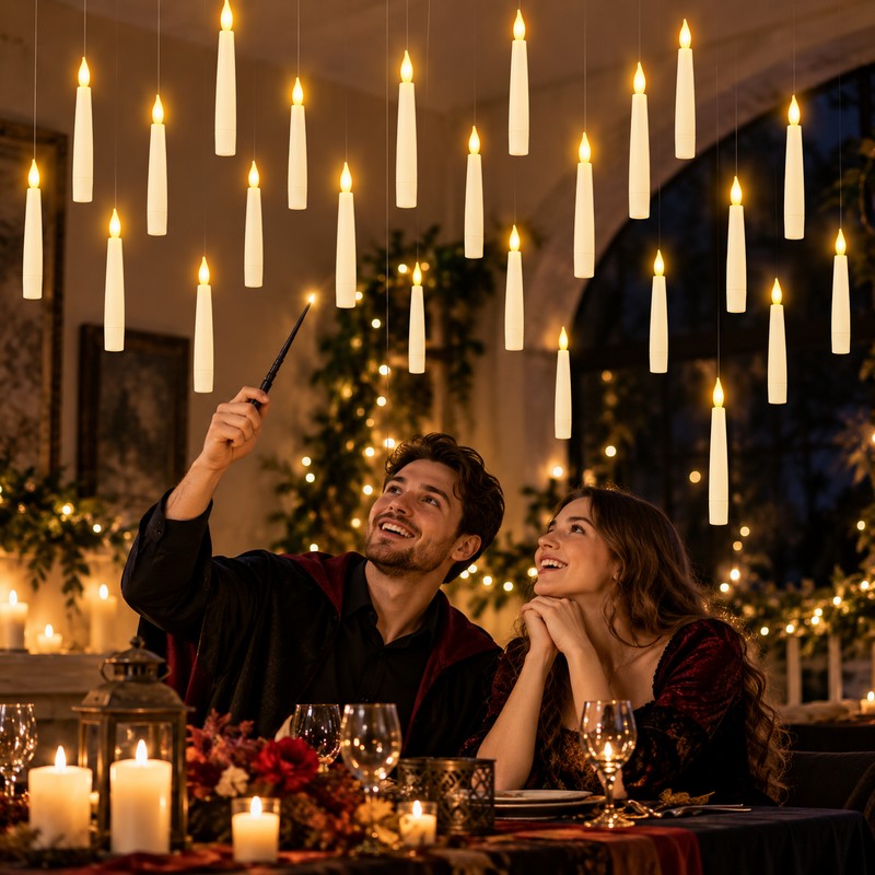 Floating LED Candles with Magic Wand – Warm Flickering Flameless