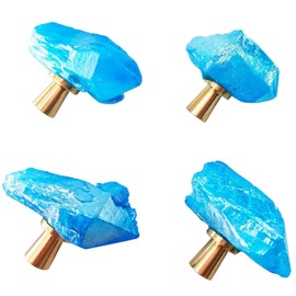 FZBHRO Natural Crystal Stone Cabinet Knobs Decorative Drawer Knobs Handles Gemstone Cupboard Pulls for Home Office Decor Coated Blue 4 Pack