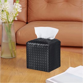 Caja de Pañuelos Cuero PU, Dispensador de Toallas Papel, Dispensador de Toallitas Sanitas, Caja Almacenamiento Pañueloscon para Dormitorio del BañO de la Oficina en el Hogar Cocina (Negro)