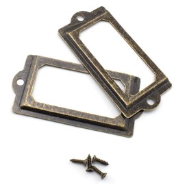 Antique Metal Name Card Frame, OZXNO 10-Pack Vintage Bronze Label Holder Tag Slots for Drawer File Cabinet Shelves (70 x 33 mm / 2.8 x 1.3 inch)