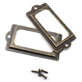 Antique Metal Name Card Frame, OZXNO 10-Pack Vintage Bronze Label Holder Tag Slots for Drawer File Cabinet Shelves (70 x 33 mm / 2.8 x 1.3 inch)