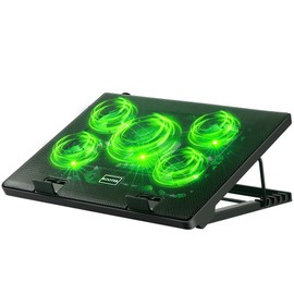Kootek Laptop Cooling Pad, Laptop Cooler with 5 Quiet Fans for 12"-17" Computer PC Notebook Gaming Laptop Fan, Height Adjustable Laptop Cooling Stand Laptop Accessories, Green