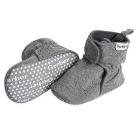 Gerber Baby Fleece Lined Wrap Fasten Non Skid Soft Slipper Booties, Grey Heather, 0 3 Months Unisex Infant