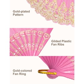 EOSAU Handheld Chinese Folding Fan Hand Fans for Women Foldable Bulk for Party Wedding Church Dancing (Pink)