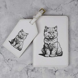 Azeeda 'Selkirk Rex Cat Sitting' Passport Cover & Luggage Tag Travel Set (PA00028179)