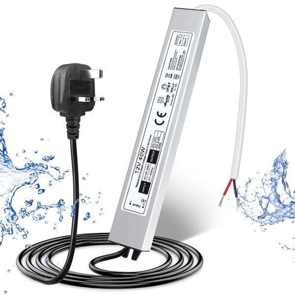 LightingWill 12V 40W Power Supply IP67, 3.3A Outdoor Waterproof LED