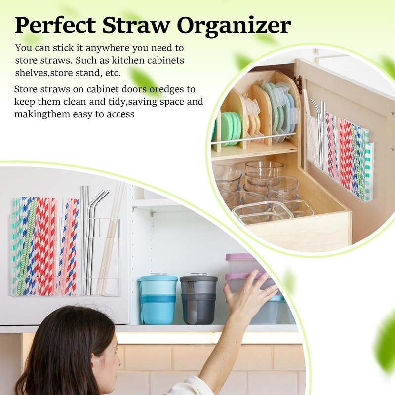 Celsisignis Acrylic Straw Holder for Cabinet, Straws Storage Container for