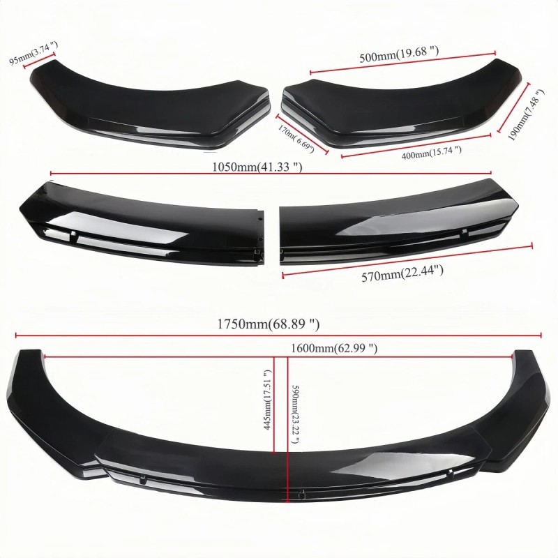 For Volvo S60 S80 S90 Glossy Black Front Bumper Lip/