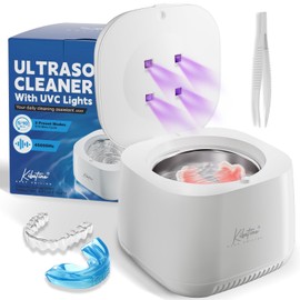Máquina limpiadora ultrasónica para retenedores con 4 luces UV para alineadores de dentaduras postizas, protectores bucales, joyas y anillos; limpiador ultrasónico para todo tipo de aparatos