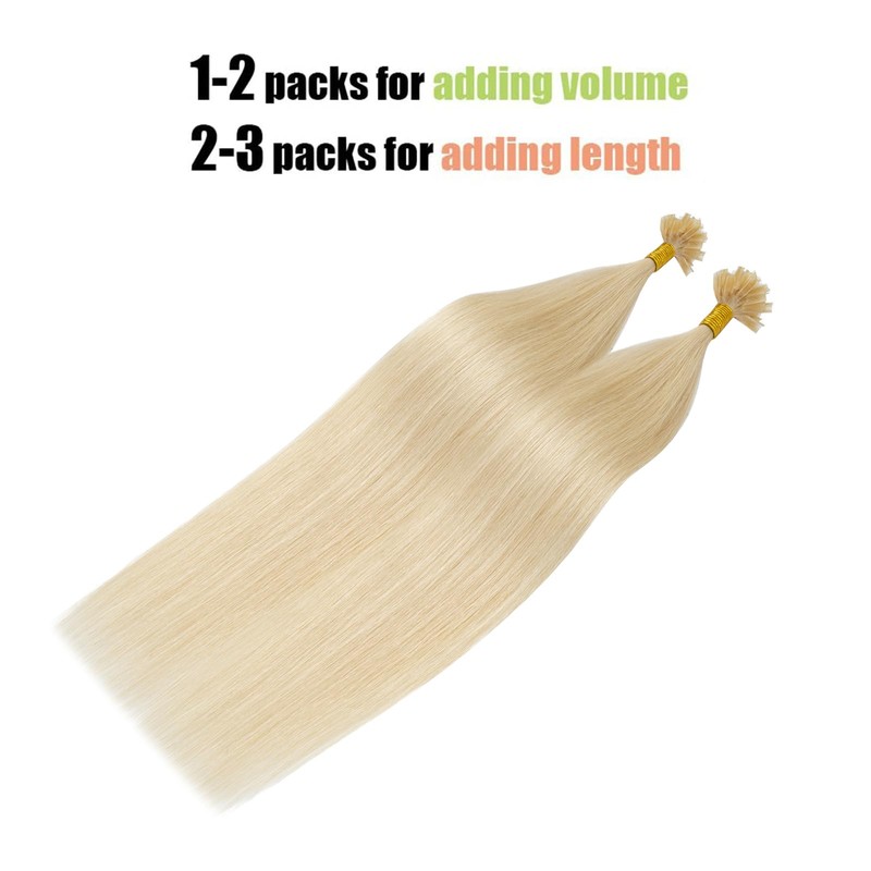 Elailite Real Hair Extensions Bondings 35 cm #613 Light Blonde