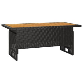 vidaXL Patio Table in Black with Lift-up Solid Acacia Wood Top, Weather-Resistant Poly Rattan, and Powder-Coated Steel Frame Design - Perfect for Gardens, Patios, and Outdoor Spaces