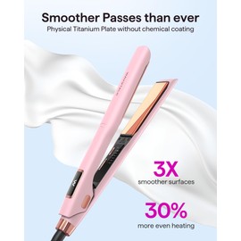Wavytalk Professional Flat Iron Hair Straightener and Curler 2 in 1, Titanium Flat Iron for One-Pass Wonder 10S Fast Heat Up, Glide & Shine Straightener with Dual Voltage (1.18 Inch)