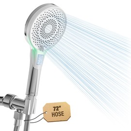 HERLUX High Pressure Shower Head with Stainless Hose & Adjustable Bracket - 3-mode LED Handheld ShowerHead- Removable & Adjustable Overhead Spray,(Shower Head+hose+holder, Chrome)