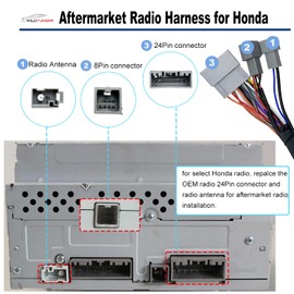 16-Pin Android Aftermarket Radio Wiring Harness Adapter for Honda Odyssey 2013-2020 (Except EX-L Trim), with Antenna Adapter & RCA Input Cable, Vehicle-Specific, Not Universal