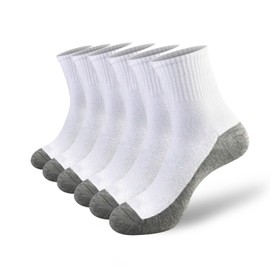 KYINSPORT Men's Athletic Performance Cotton Quarter Socks- Anti-blister Moisture Wicking Casual Running Socks,Size 9-12,White 6 Pairs