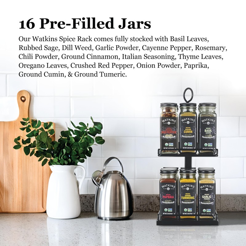 Watkins Countertop Two Tier Rotating Spice Rack, Includes 16 Watkins