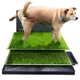JUHANI Alfombrilla de Hierba Canina, Alfombrilla de Hierba Canina con Bandeja Turf Juego de 2 Piezas,Bandeja Sanitaria Canina de Interior,Almohadilla para Perro con Bandeja