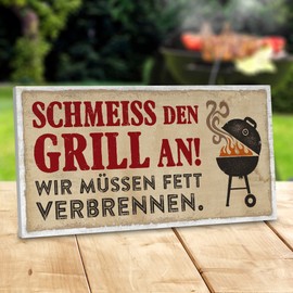 ARTFAVES® Garden Sign – Schmeiss den Grill, Shabby Chic Vintage Garden Decoration, Sign with Saying on the Theme Garden/Barbecue, Size: 30 x 15 cm