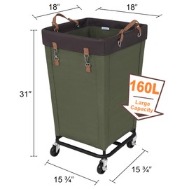 StorageWorks 160L Laundry Basket with Wheels, Large Rolling Hampers for Clothing Organizer, Dirty Clothes Basket for Hotel, Home, Closet, Dorm, Green