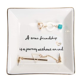 HOME SMILE Friends Gifts for Women Her Ring Trinket Dish Jewerly Tray-A True Friendship is a Journey Without an end-Birthday Gifts for Friends Female