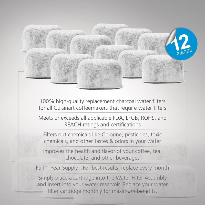 12-Pack Replacement Charcoal Water Filters for Braun Coffee Makers -