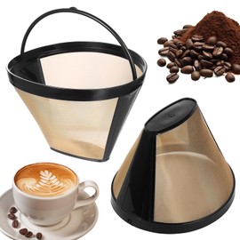 Pack of 2 Coffee Filters, Size 4, Permanent Coffee Filter, Metal, Reusable Permanent Coffee Filter for 8-12 Cups of Coffee, Stainless Steel Mesh Coffee Filter, Mesh Basket for Most Coffee Machines
