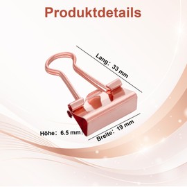 Pack of 80 Foldback Clips, Metal, Binder Clips, Small Folder, Gold Folding Clip, 19 mm, Paper Clip, Dovetail Clip for Document Storage in the Office and School (Rose Gold)