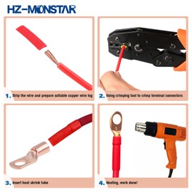 HZ-MONSTAR 240Pcs Copper Wire Lugs with Heat Shrink Set AWG 2 4 6 8 10 12 Ring Lug Connectors, Battery Cable Lugs, 110Pcs Ring Terminal Connectors with 130Pcs Heat Shrink Tubing Assortment Kit