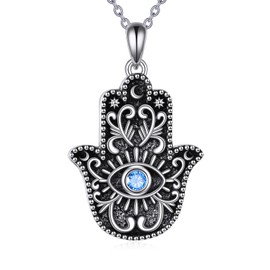 JBAERD Hamsa Hand Necklace for Men Women 925 Sterling Silver Hand of Fatima Pendant Necklace Amulet Evil Eye Spiritual Jewelry Gifts