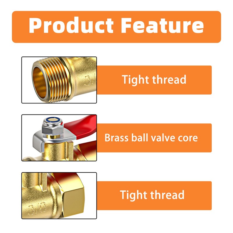 GASHER 6PCS 3/8 Inch Brass Mini Ball Valve, Shut Off