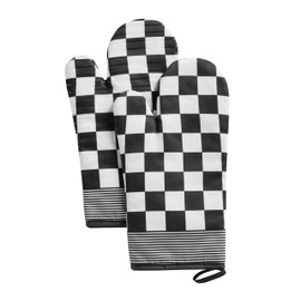 Ohocut Black and White Checkered Oven Mitts Heat Resistant, Vintage Retro Checkerboard Cute Oven Mitts, Non-Slip Silicone Kitchen Oven Mitts Gloves 1 Pair 7''x13''