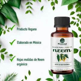 5 pack Aceite puro de Neem Frasco de Aceite Esencial de 30 ml. Aceite de Neem prensado en frío puro Manudmed Granja Ecológica
