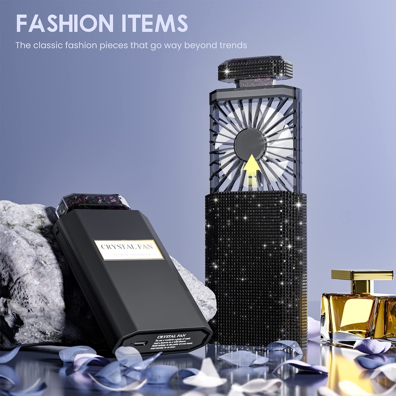 LIGHTDESIRE DIY Bling Crystal Rhinestones Handheld Fan, Mini Personal Fan,