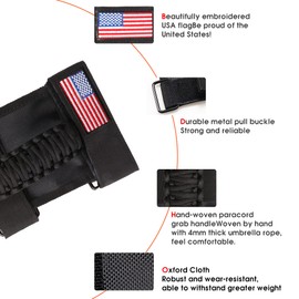 sukemichi Roll Bar Paracord Grab Handles Grip Handles for Jeep Wrangler JK TJ JL CJ YJ 1987-2020 JT UTV ATV, Flag(Black)