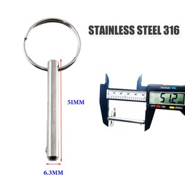 Quick Release Pin Lock for Boat, Stainless Steel 316 Pins Boat Lock Push Hole Top Clips Marine Hardware1/4” Diameter Pin Trailer Gate Safety Pin Locating Pin Pull Ring Bimini Top Pin (6.3x51MM)-4PCS