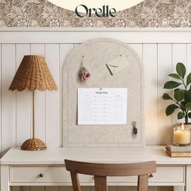 Orelle Arch Felt Bulletin Board | Foldable Peel and Stick Felt Board for Wall | Alternative Cork Board for Office, Vision Board, Kids Art Display | Arched Wall Decor | 23 x 31”| Beige
