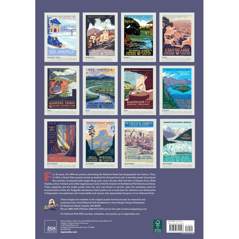 National Parks WPA Oversize Wall Calendar 2026 13.4" x 19"