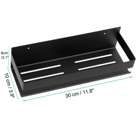 Womamny Black Shower Caddy No Drilling, Bathroom Shelf Wall Mounted, 30cm Stainless Steel Shower Shelf No Drilling, Shower Storage With 2 Hooks for Bathroom Kitchen Balcony