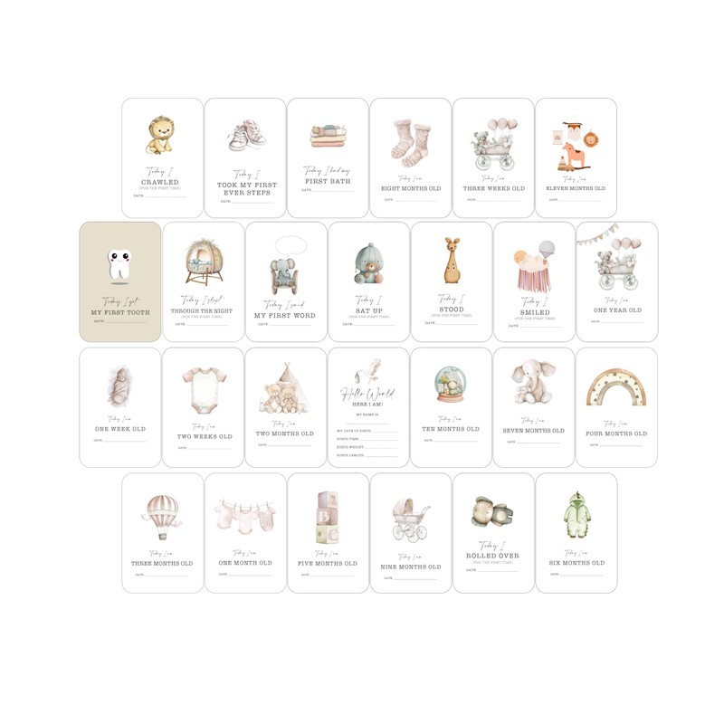 Baby Milestone Cards in Boho Style with Wooden Keepsake Gift