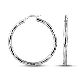 Charmsy 925 Sterling Silver Jewelry Disco Diamond-cut Textured Pattern Click-Top Hoop Earrings for Women 25 MM