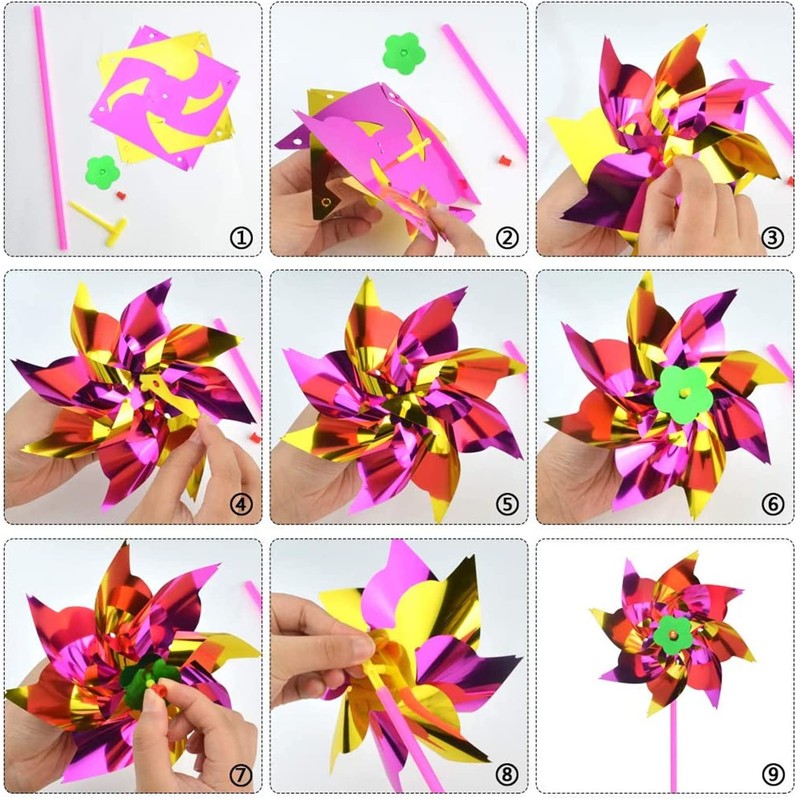 50 Pcs Plastic Rainbow Pinwheel,Windmill Party Pinwheels DIY Pinwheels Set