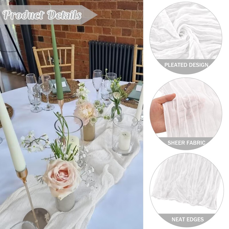 6 Pieces White 10FT Cheesecloth Table Runner Boho Gauze Fabric