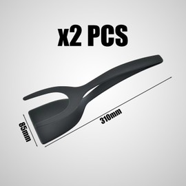 2 Piece Reversible Spatula Kitchen Utensil Set Cooking Spatula Kitchen Non-Stick Accessories 2 in 1 Flipper Household Toast Egg Roll Turning Tool (Black)