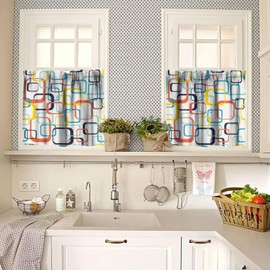 Cortinas de cenefa de cocina de mediados de siglo, abstractas, geométricas de mediados de siglo, retro, con impresión moderna, tratamientos de ventana pequeña para cocina, sala de estar, cenefas de
