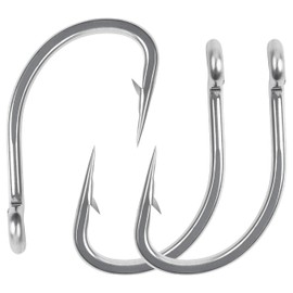 Fishing Hooks Live Bait Circle Hooks Stainless Steel Forged Fish Hooks Short Straight Shank 2X Strong Sharpened Hooks for Saltwater Freshwater Fishing(1#)