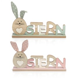 com-four® 2x decorative displays for Easter - lettering with Easter bunnies - Easter decorations to put up - Easter decorations made of wood (02 pieces - pink/green)