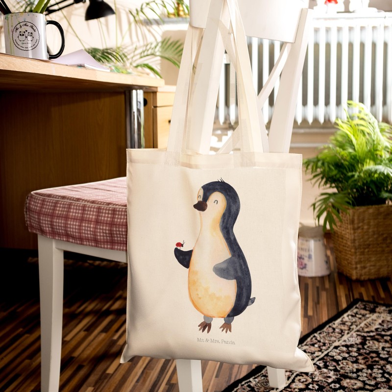 Mr. & Mrs. Panda Penguin Ladybird Tote Bag, Gift, Jute