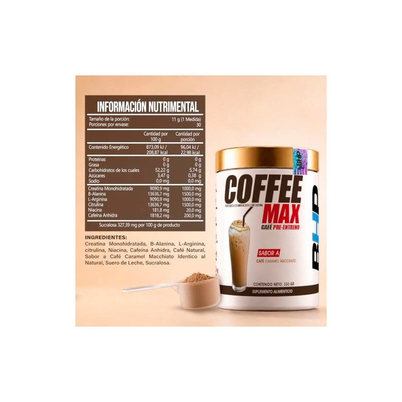 BHP NUTRITION- Coffee Max, café pre entreno (caramel macciato)