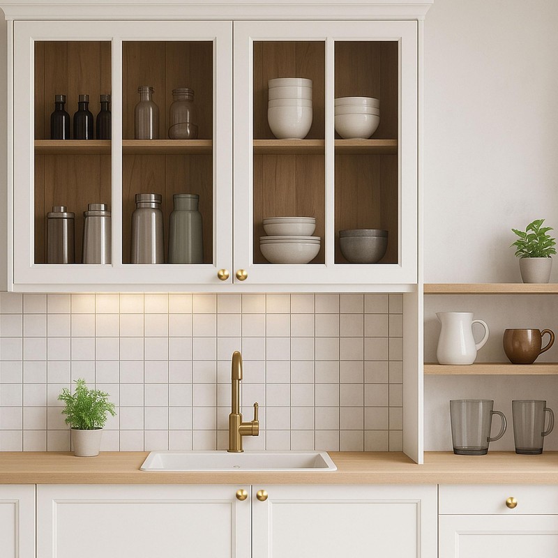 QOGRISUN 5-Pack Solid Brass Cabinet Knobs, Round Ball Gold Knobs