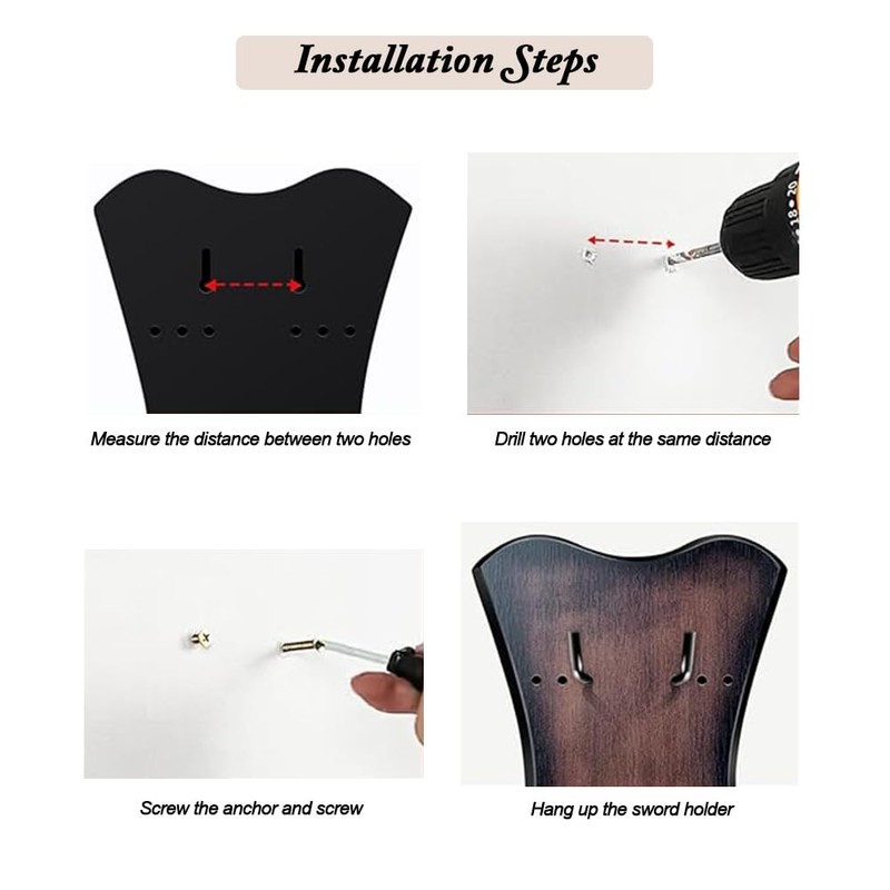 1PCS Medium Brown Sword Plaque, Wall Mount Vertical Display Holder